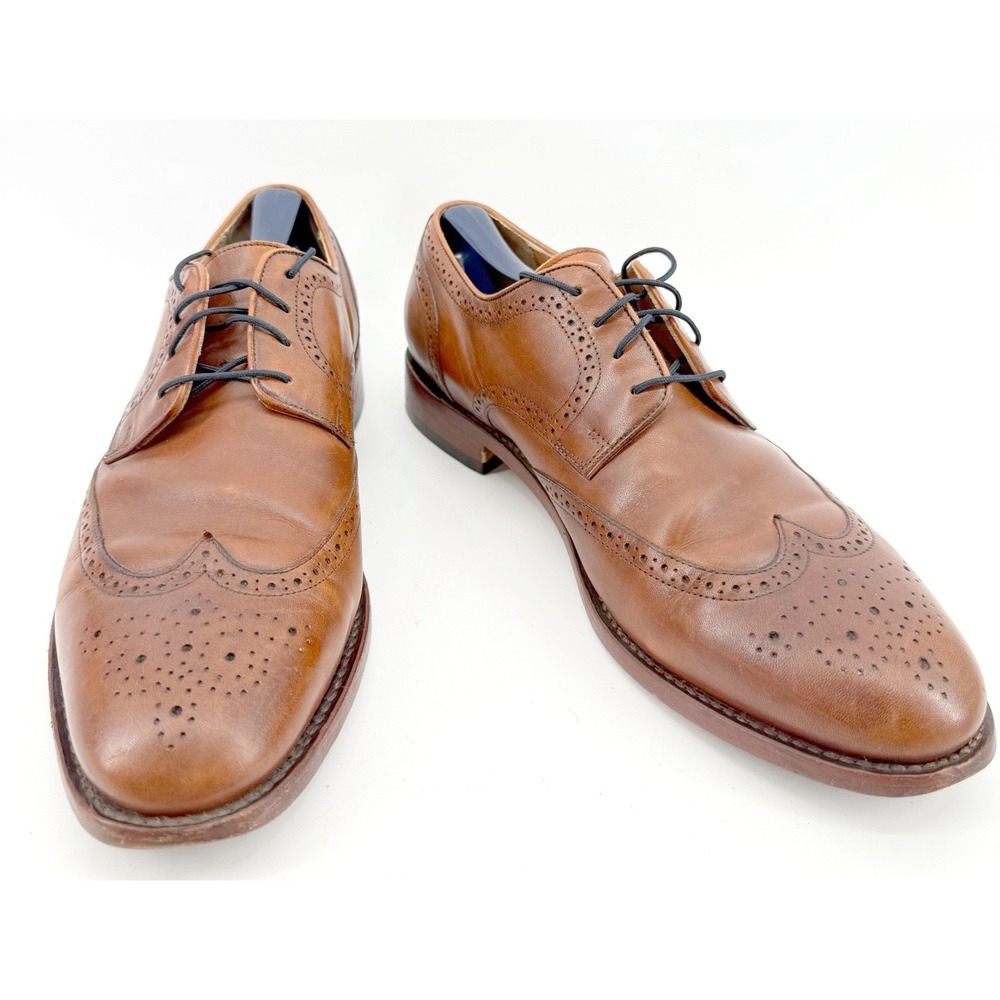 Johnston & Murphy Wingtip Oxford Men 11 Cognac Brogue Leather Dress Shoes